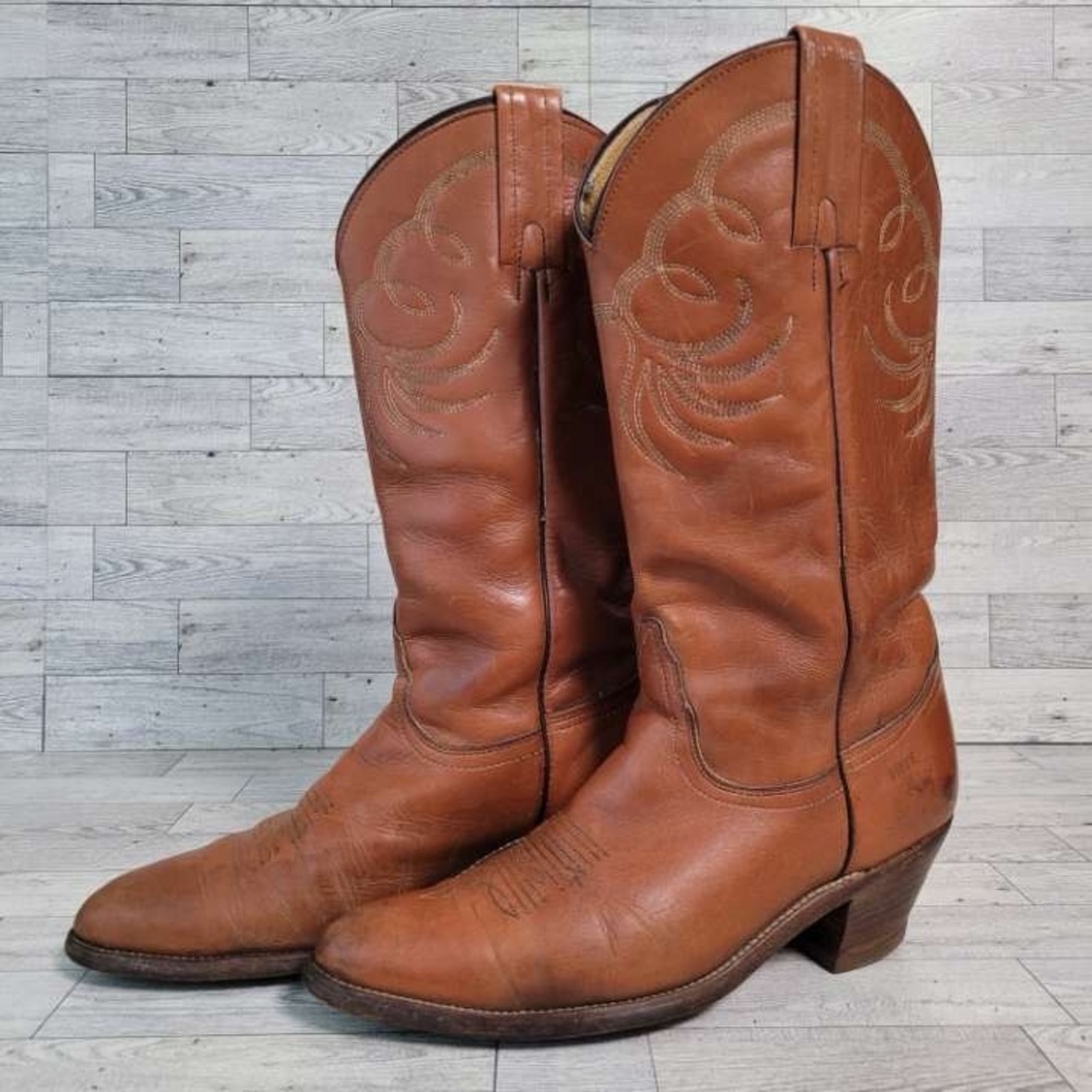 Men's Vintage Frye Western Brown Leather Tall Heel Rodeo Cowboy Boots Size 10 D